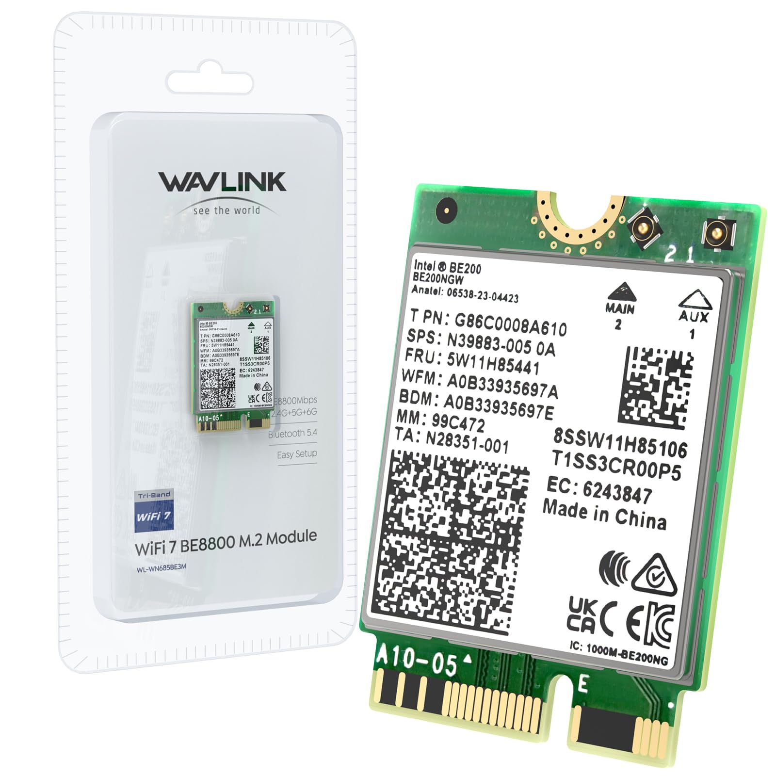WAVLINK WiFi 7 PCIe-kaart BE8800 voor desktop-pc, tri-band BE200 draadloze adapter met Bluetooth 5.4, MU-MIMO, WPA3, voor Windows 10/11 (64-bits), ondersteunt geen AMD-moederborden