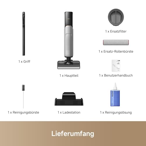 Mova X4 Pro Nass-Trocken-Sauger 20.000 Pa, Heißwasser-Wischfunktion, Tangle-Free, Selbstreinigung bei 100 °C, Push-In-Basisstation, LED-Bürstenkopf, Doppelkante, intelligente Saugkraftregelung