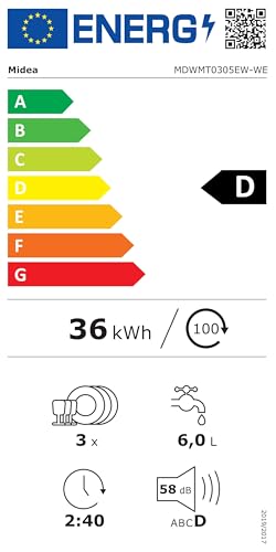 Midea ST 3.6F wi aanrechtvaatwasser, 6 wasprogramma's, startuitstel, extra droogfunctie, IoT-bediening, minivaatwasser, ideaal voor kleine appartementen, wit 