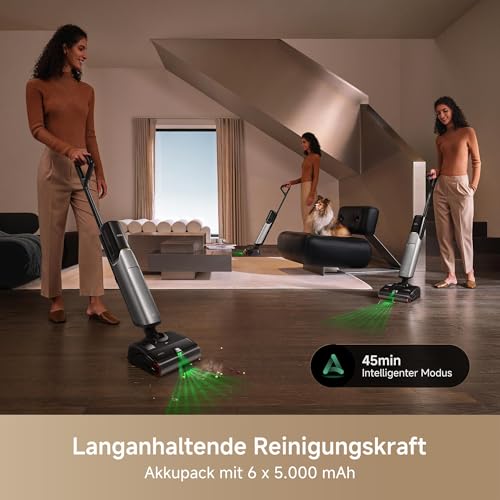 Mova X4 Pro Nass-Trocken-Sauger 20.000 Pa, Heißwasser-Wischfunktion, Tangle-Free, Selbstreinigung bei 100 °C, Push-In-Basisstation, LED-Bürstenkopf, Doppelkante, intelligente Saugkraftregelung