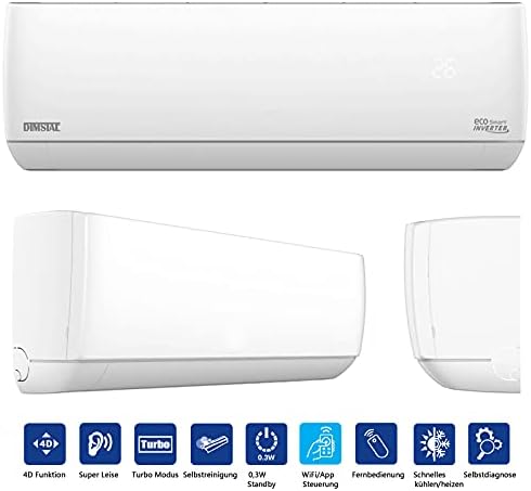 Quick-Connect INVERTER 3,5kW 12000BTU zeer stille split airconditioner met zelfreinigende airco ECO Smart WiFi/WLAN complete set inclusief koperen leidingen met verwarmingsfunctie (3,5kW met WiFi/App-functie) 