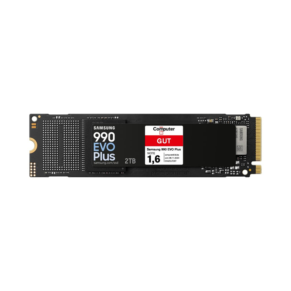 Samsung 990 EVO Plus NVMe M.2 SSD 1 TB, PCIe 4.0 x4 / PCIe 5.0 x2, NVMe 2.0 (2280), 7.150 MB/s lezen, 6.300 MB/s schrijven, interne SSD voor gamen en grafische bewerking, MZ-V9S1T0BW 