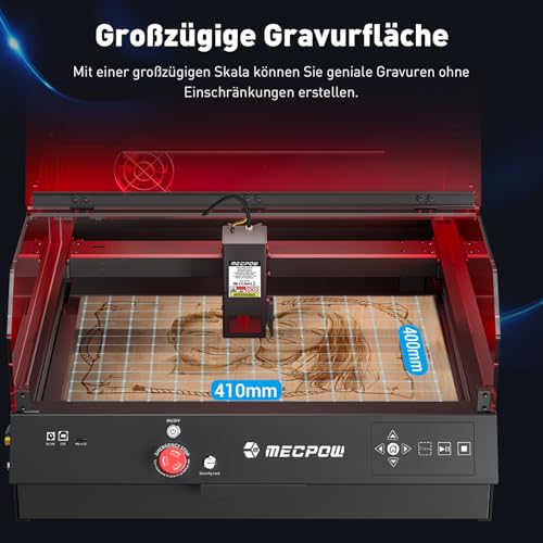 Mecpow X3 Pro lasergraveermachine met luchtondersteuning, 10W graveermachine en lasersnijder voor hout en metaal, 60W CNC-freesmachine met noodstop, vlam- en gyrodetectie, oppervlak 410 x 400 mm 
