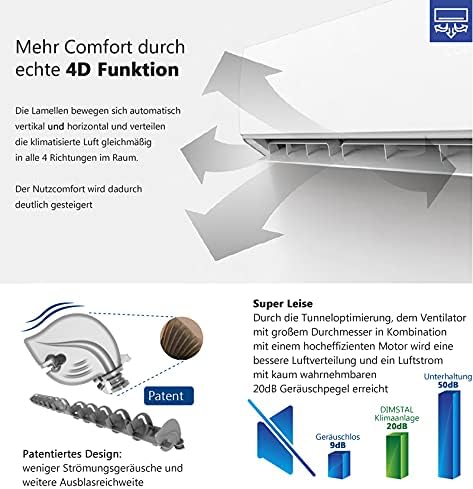 Quick-Connect INVERTER 3,5kW 12000BTU zeer stille split airconditioner met zelfreinigende airco ECO Smart WiFi/WLAN complete set inclusief koperen leidingen met verwarmingsfunctie (3,5kW met WiFi/App-functie) 