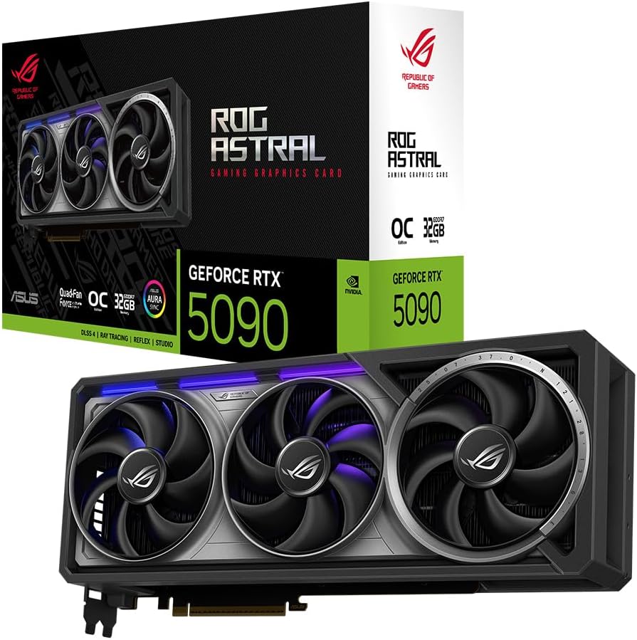 ASUS ROG Astral GeForce RTX 5090 32GB GDDR7 OC Edition Gaming grafische kaart (Nvidia GeForce RTX5090, vier ventilatoren, 3,8-slots ontwerp, PCIe 5.0, 2x HDMI 2.1b, 3x DisplayPort 2.1a) 