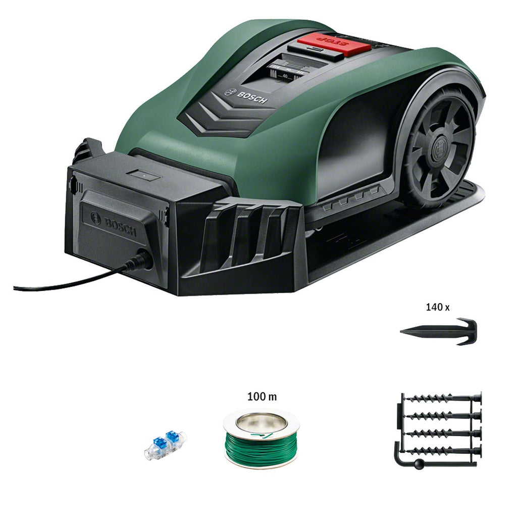 Bosch Home and Garden Indego XS 300 Robotmaaier (met geïntegreerde 18 V-accu, inclusief laadstation, snijbreedte 19 cm, voor gazons tot 300 m², in doos) Zwart, Groen 