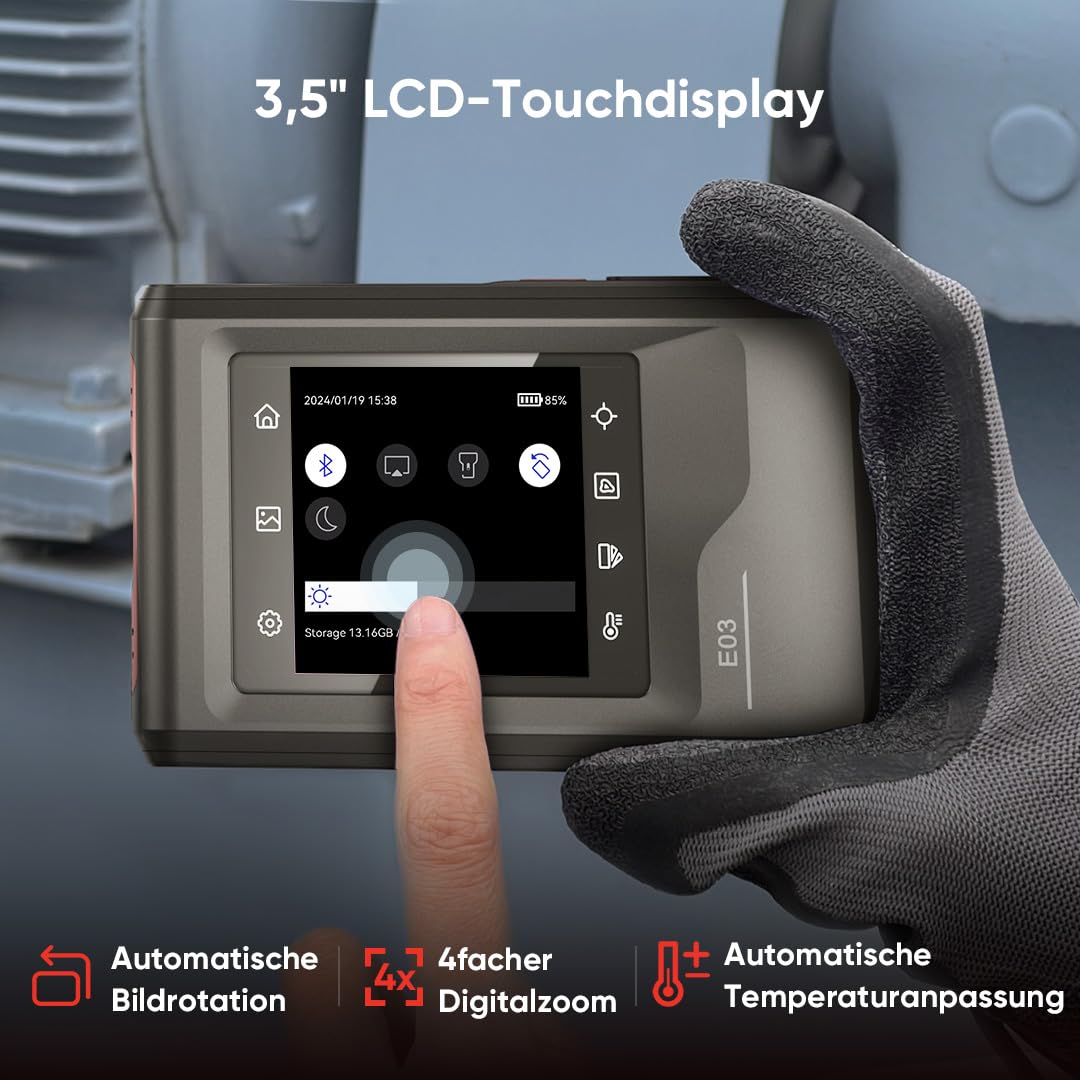 HIKMICRO E03 Compacte warmtebeeldcamera in zakformaat met 240 x 240 SuperIR-resolutie en visuele camera, 96 x 96 IR-resolutie/9.216 pixels, 25 Hz, 3,5" touchscreen warmtebeeldcamera, IP54, -20 °C tot 350 °C 