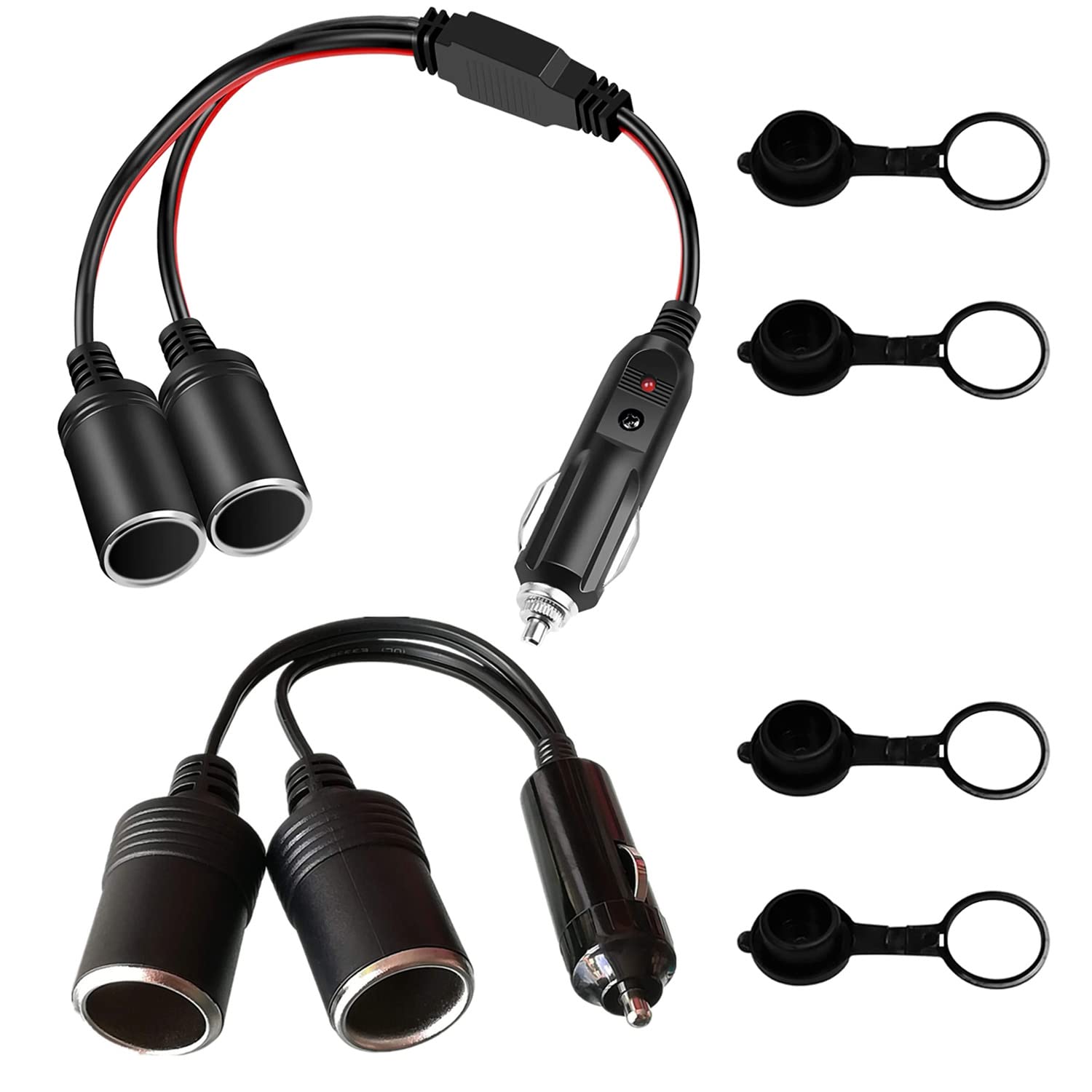 GTIWUNG Auto Motorfiets Sigarettenaansteker Adapter DRIE-WEG Stopcontact Splitter, 1 naar 2 Auto Sigarettenaansteker Pluggen 12V/24V 