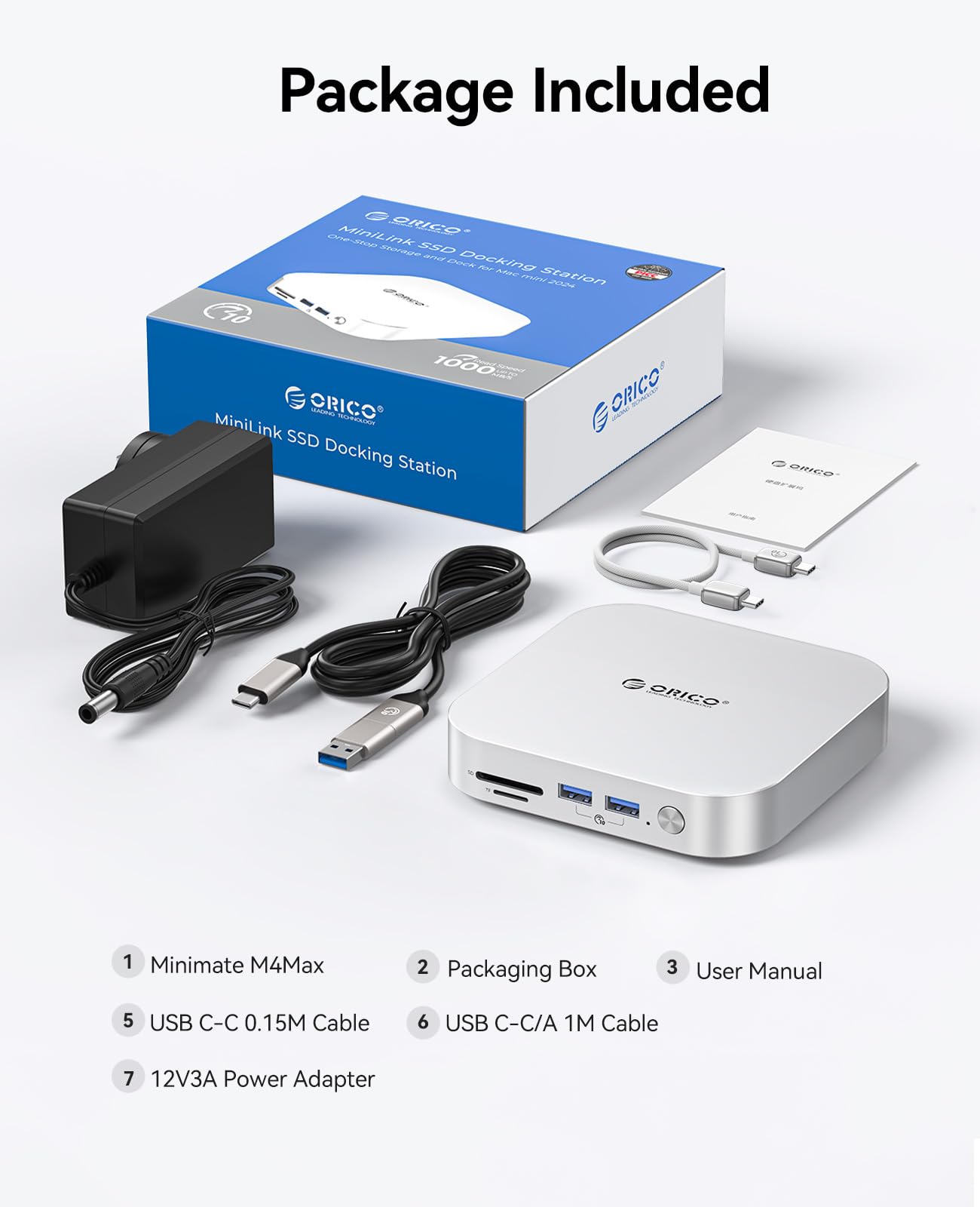 ORICO Minimata 1TB opslag- en dockingstation, externe SSD-uitbreiding voor Mac mini M4, tot 1000 MB/s, USB 3.2/SD/TF/audiopoorten, naadloos ontwerp - M4Max 