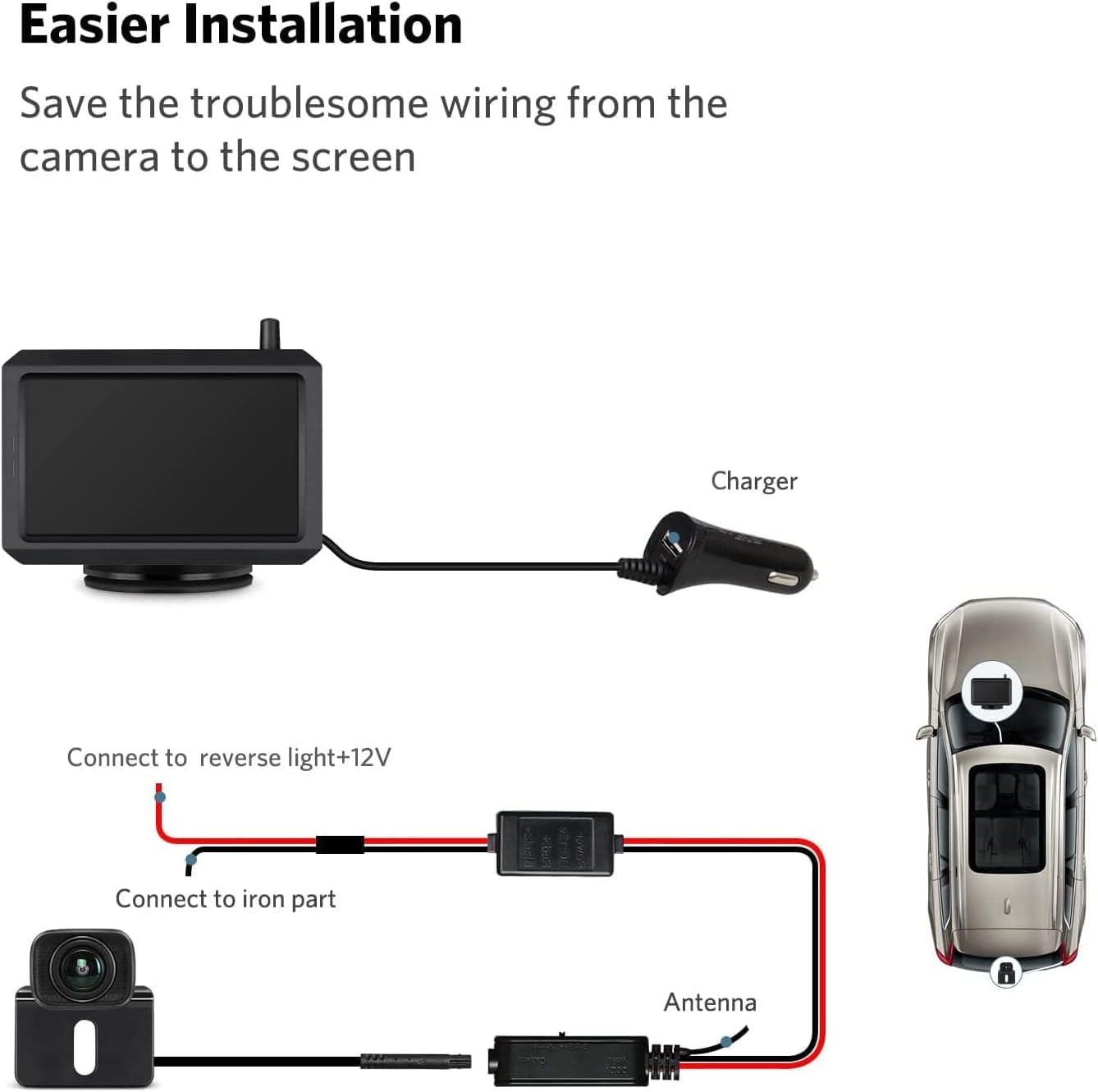 Digitale draadloze achteruitrijcameraset K7PRO ondersteunt 2 camera's, draadloze achteruitrijcamera's met stabiel signaal, 5" HD-monitor, draadloze achteruitrijcamera met IP68 waterdichte camera, nachtzicht 