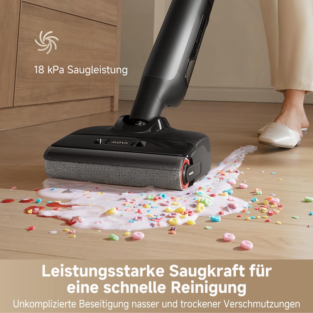 Mova X4 Pro Nass-Trocken-Sauger 20.000 Pa, Heißwasser-Wischfunktion, Tangle-Free, Selbstreinigung bei 100 °C, Push-In-Basisstation, LED-Bürstenkopf, Doppelkante, intelligente Saugkraftregelung