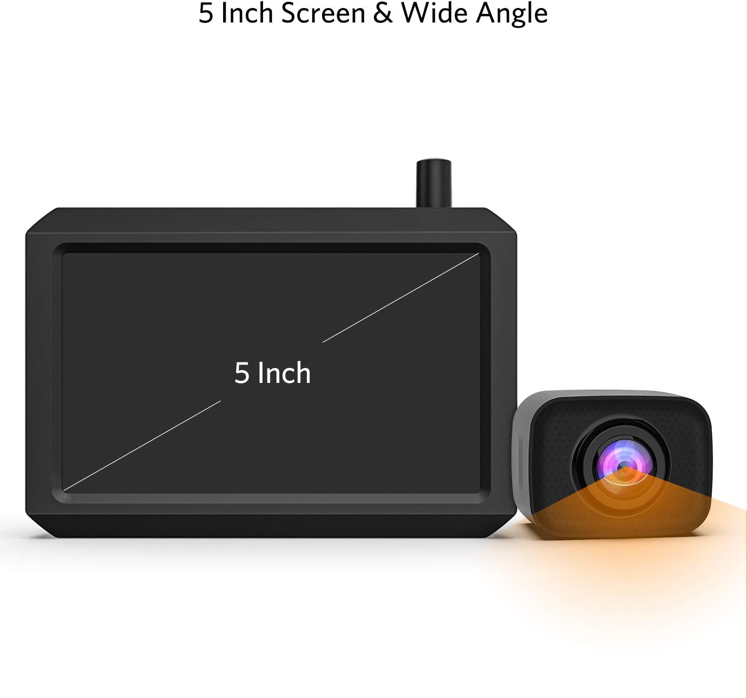Digitale draadloze achteruitrijcameraset K7PRO ondersteunt 2 camera's, draadloze achteruitrijcamera's met stabiel signaal, 5" HD-monitor, draadloze achteruitrijcamera met IP68 waterdichte camera, nachtzicht 