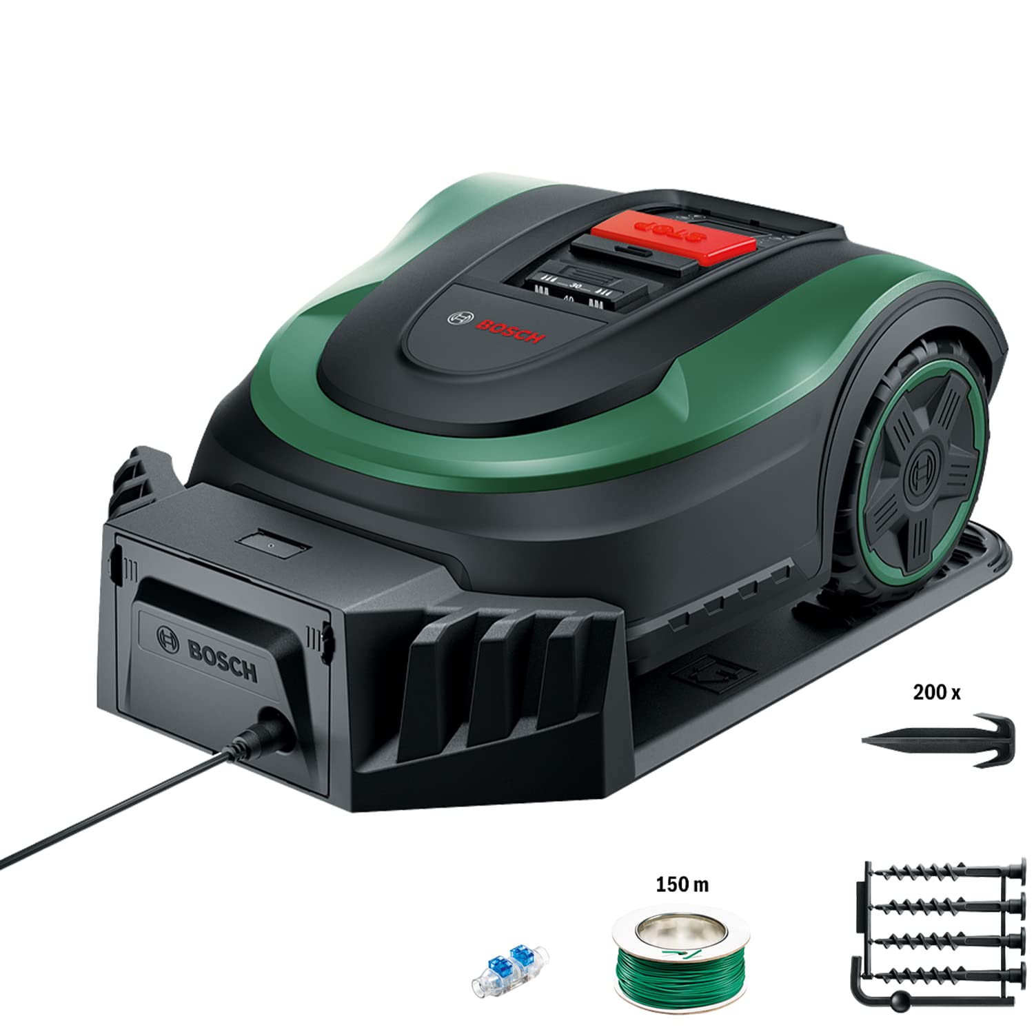 Bosch Home and Garden Indego XS 300 Robotmaaier (met geïntegreerde 18 V-accu, inclusief laadstation, snijbreedte 19 cm, voor gazons tot 300 m², in doos) Zwart, Groen 