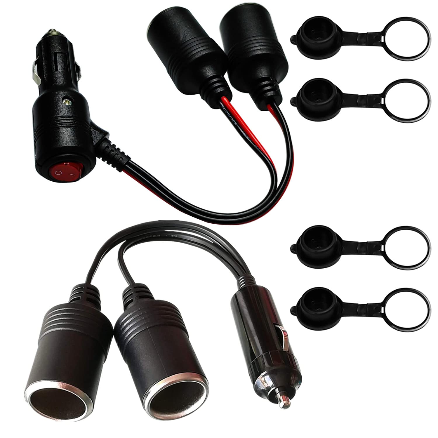 GTIWUNG Auto Motorfiets Sigarettenaansteker Adapter DRIE-WEG Stopcontact Splitter, 1 naar 2 Auto Sigarettenaansteker Pluggen 12V/24V 