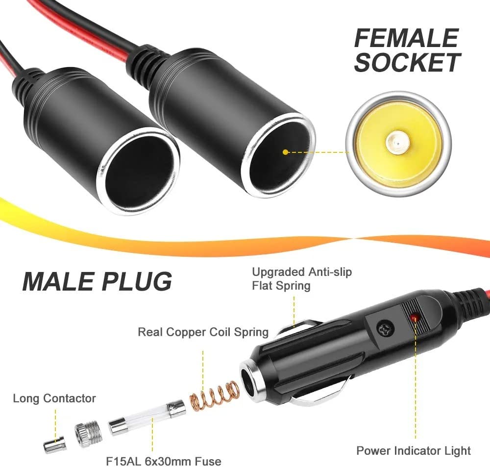 GTIWUNG Auto Motorfiets Sigarettenaansteker Adapter DRIE-WEG Stopcontact Splitter, 1 naar 2 Auto Sigarettenaansteker Pluggen 12V/24V 