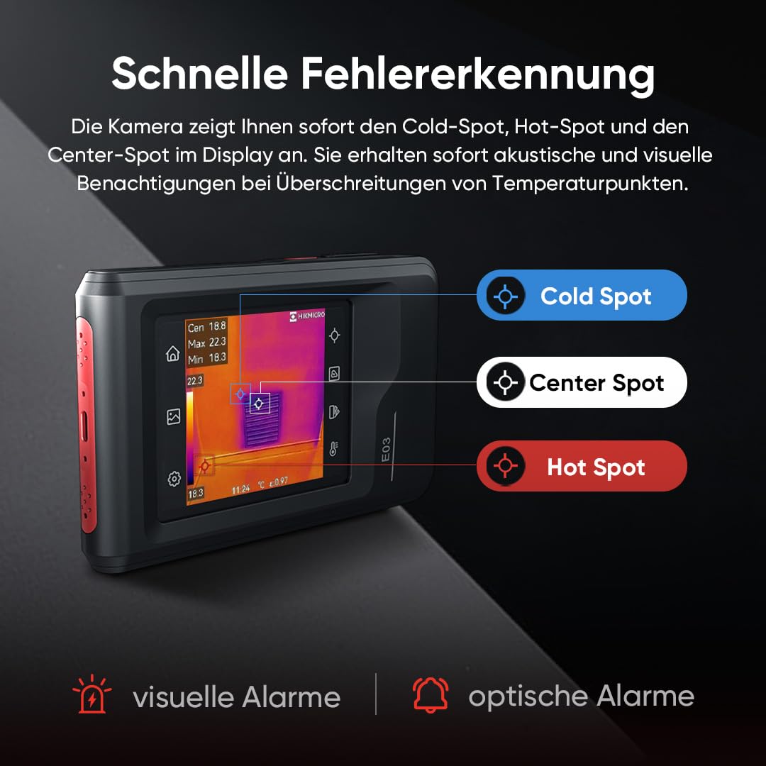 HIKMICRO E03 Compacte warmtebeeldcamera in zakformaat met 240 x 240 SuperIR-resolutie en visuele camera, 96 x 96 IR-resolutie/9.216 pixels, 25 Hz, 3,5" touchscreen warmtebeeldcamera, IP54, -20 °C tot 350 °C 