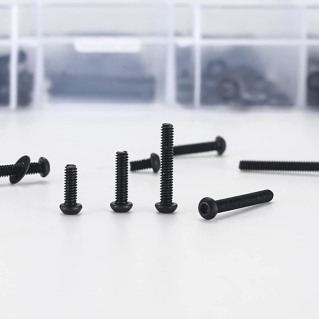 410 stuks M2 verzonken kop zeskantschroeven, 10.9 koolstofstaal volledige draad machineschroeven, moeren en ringen assortiment met inbussleutels 
