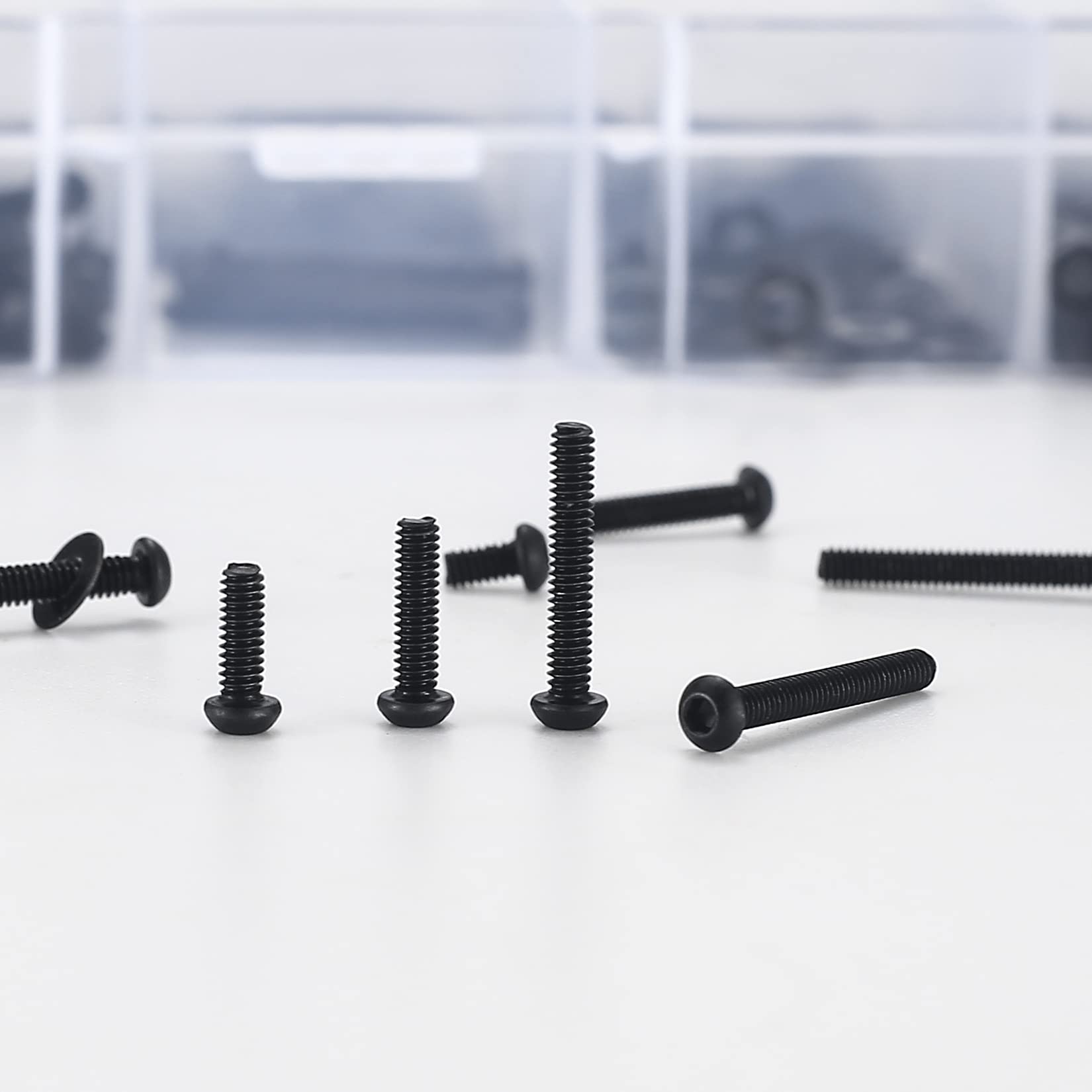 410 stuks M2 verzonken kop zeskantschroeven, 10.9 koolstofstaal volledige draad machineschroeven, moeren en ringen assortiment met inbussleutels 