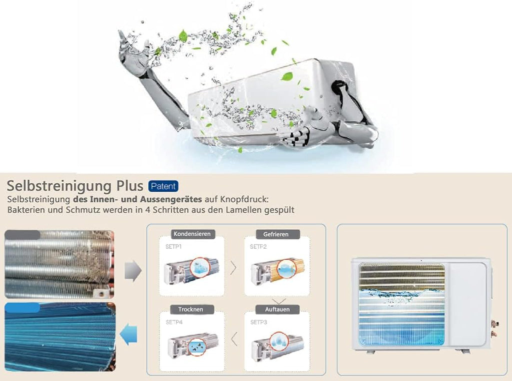 Quick-Connect INVERTER 3,5kW 12000BTU zeer stille split airconditioner met zelfreinigende airco ECO Smart WiFi/WLAN complete set inclusief koperen leidingen met verwarmingsfunctie (3,5kW met WiFi/App-functie) 