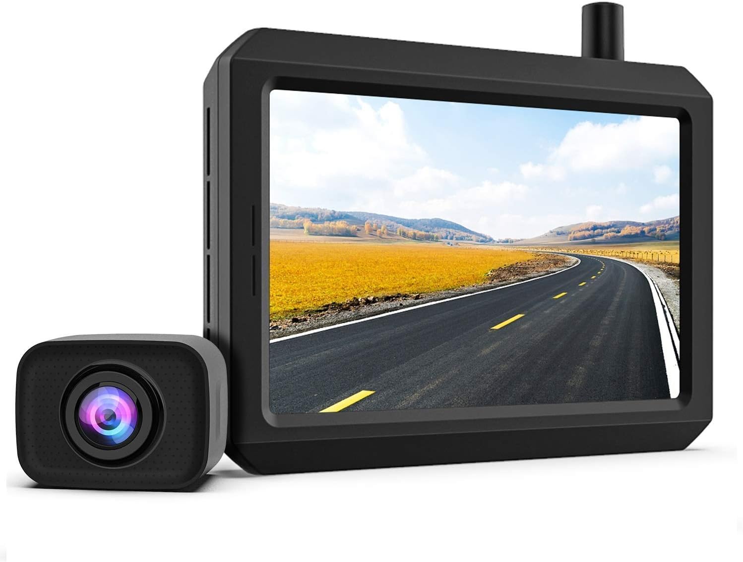 Digitale draadloze achteruitrijcameraset K7PRO ondersteunt 2 camera's, draadloze achteruitrijcamera's met stabiel signaal, 5" HD-monitor, draadloze achteruitrijcamera met IP68 waterdichte camera, nachtzicht 