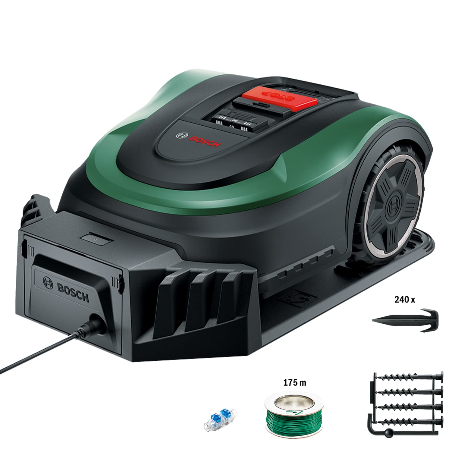 Bosch Home and Garden Indego XS 300 Robotmaaier (met geïntegreerde 18 V-accu, inclusief laadstation, snijbreedte 19 cm, voor gazons tot 300 m², in doos) Zwart, Groen 