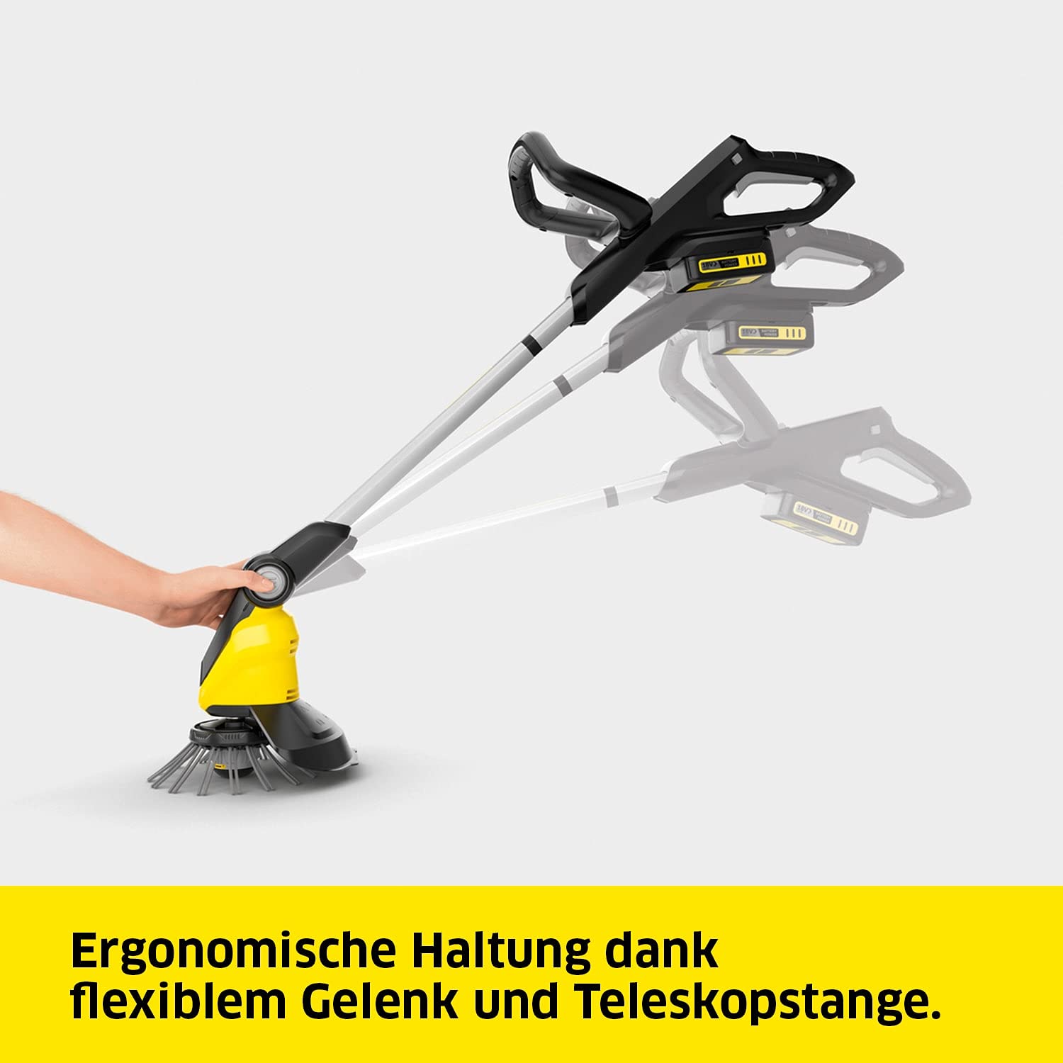 Kärcher 18 V accu-onkruidverwijderaar WRE 18-55, nylon borstelkop met max. 2.800 tpm, draaibare reinigingskop, telescopische steel, voor gebruik met de Kärcher 18 V accu, zonder accu 