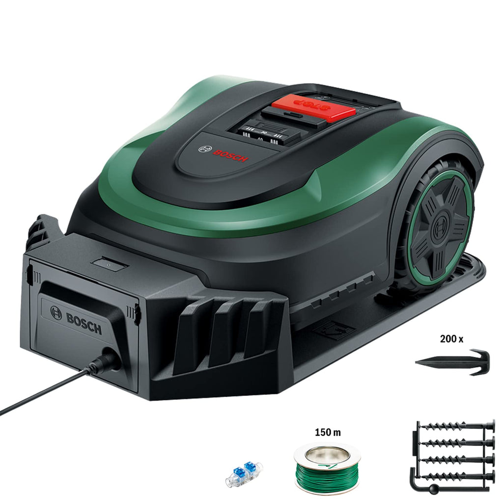 Bosch Home and Garden Indego XS 300 Robotmaaier (met geïntegreerde 18 V-accu, inclusief laadstation, snijbreedte 19 cm, voor gazons tot 300 m², in doos) Zwart, Groen 