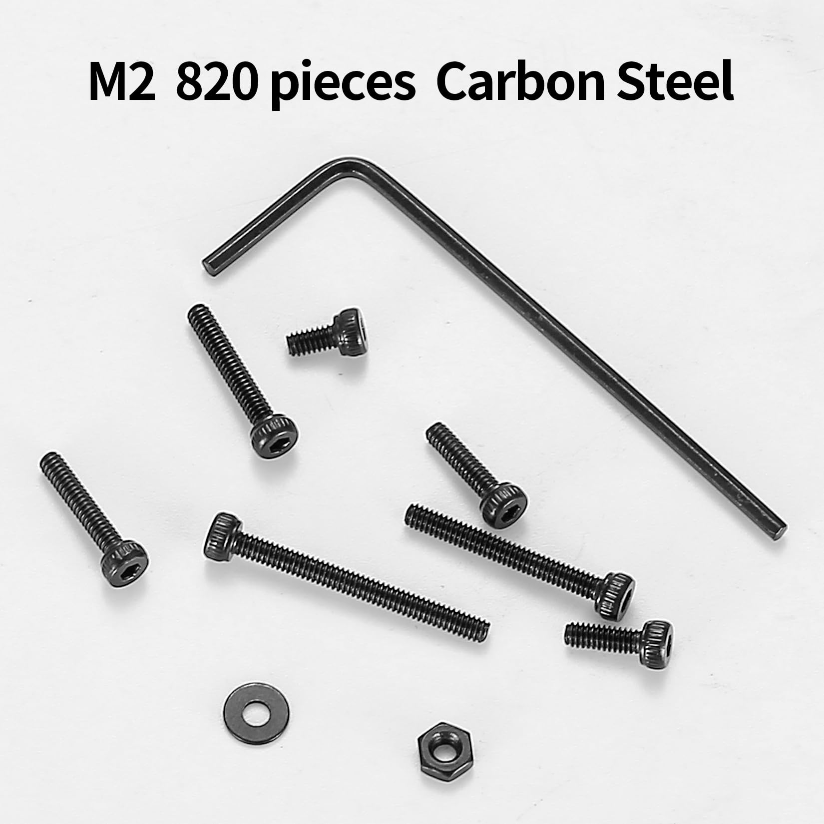410 stuks M2 verzonken kop zeskantschroeven, 10.9 koolstofstaal volledige draad machineschroeven, moeren en ringen assortiment met inbussleutels 