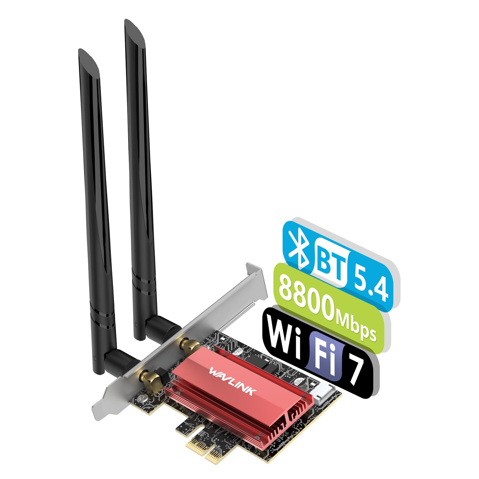 WAVLINK WiFi 7 PCIe-kaart BE8800 voor desktop-pc, tri-band BE200 draadloze adapter met Bluetooth 5.4, MU-MIMO, WPA3, voor Windows 10/11 (64-bits), ondersteunt geen AMD-moederborden 