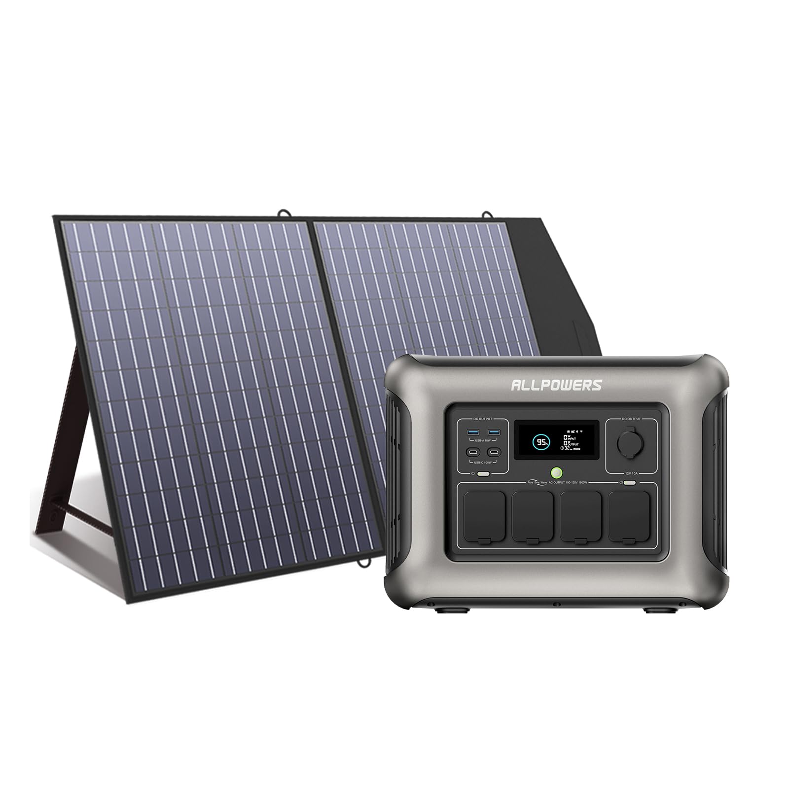 ALLPOWERS R1500 Draagbaar Energiestation met 200W Zonnepaneel, 1152Wh LiFePO4 Accu met 1800W AC Output Zonnegenerator, 43dB Stille Werking Mobiele Noodstroomvoorziening voor Tuin Reizen Kamperen Camper 