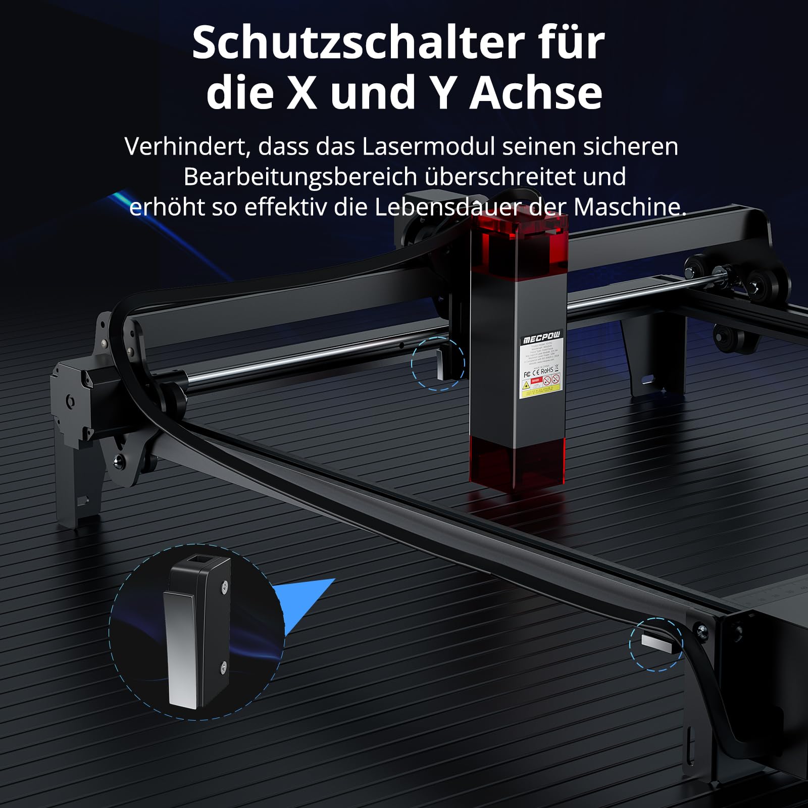 Mecpow X3 Pro lasergraveermachine met luchtondersteuning, 10W graveermachine en lasersnijder voor hout en metaal, 60W CNC-freesmachine met noodstop, vlam- en gyrodetectie, oppervlak 410 x 400 mm 