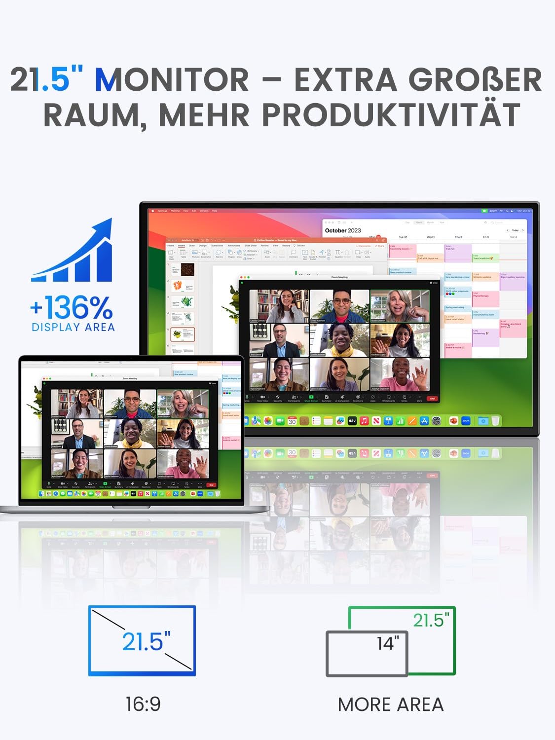 UPERFECT Draagbare Monitor Touchscreen 21,5 inch 120Hz Draagbare Monitor Touchscreen 1300:1 1080P Scherm Geïntegreerde Montage HDMI USB C voor PC Laptop Game Console, Metalen Behuizing VESA Compatibel 