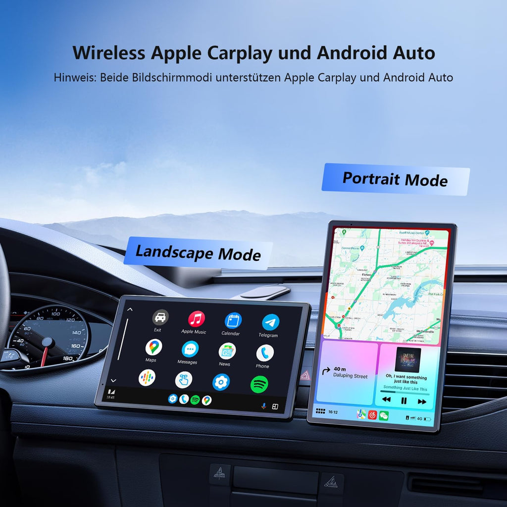 Krunia 8'' draagbaar CarPlay-scherm voor Apple CarPlay en Android Auto, 1440x900 HD-scherm, magnetische houder, OTA-updates, achteruitrijcamera, Bluetooth, spraakbediening, GPS-navigatie 