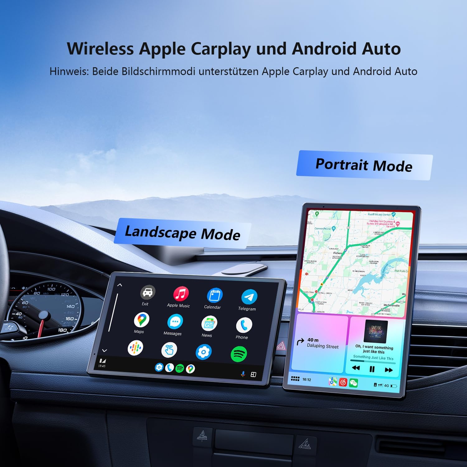 Krunia 8'' draagbaar CarPlay-scherm voor Apple CarPlay en Android Auto, 1440x900 HD-scherm, magnetische houder, OTA-updates, achteruitrijcamera, Bluetooth, spraakbediening, GPS-navigatie 