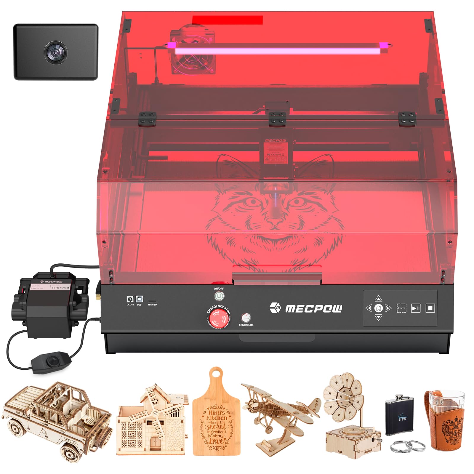 Mecpow X3 Pro lasergraveermachine met luchtondersteuning, 10W graveermachine en lasersnijder voor hout en metaal, 60W CNC-freesmachine met noodstop, vlam- en gyrodetectie, oppervlak 410 x 400 mm 