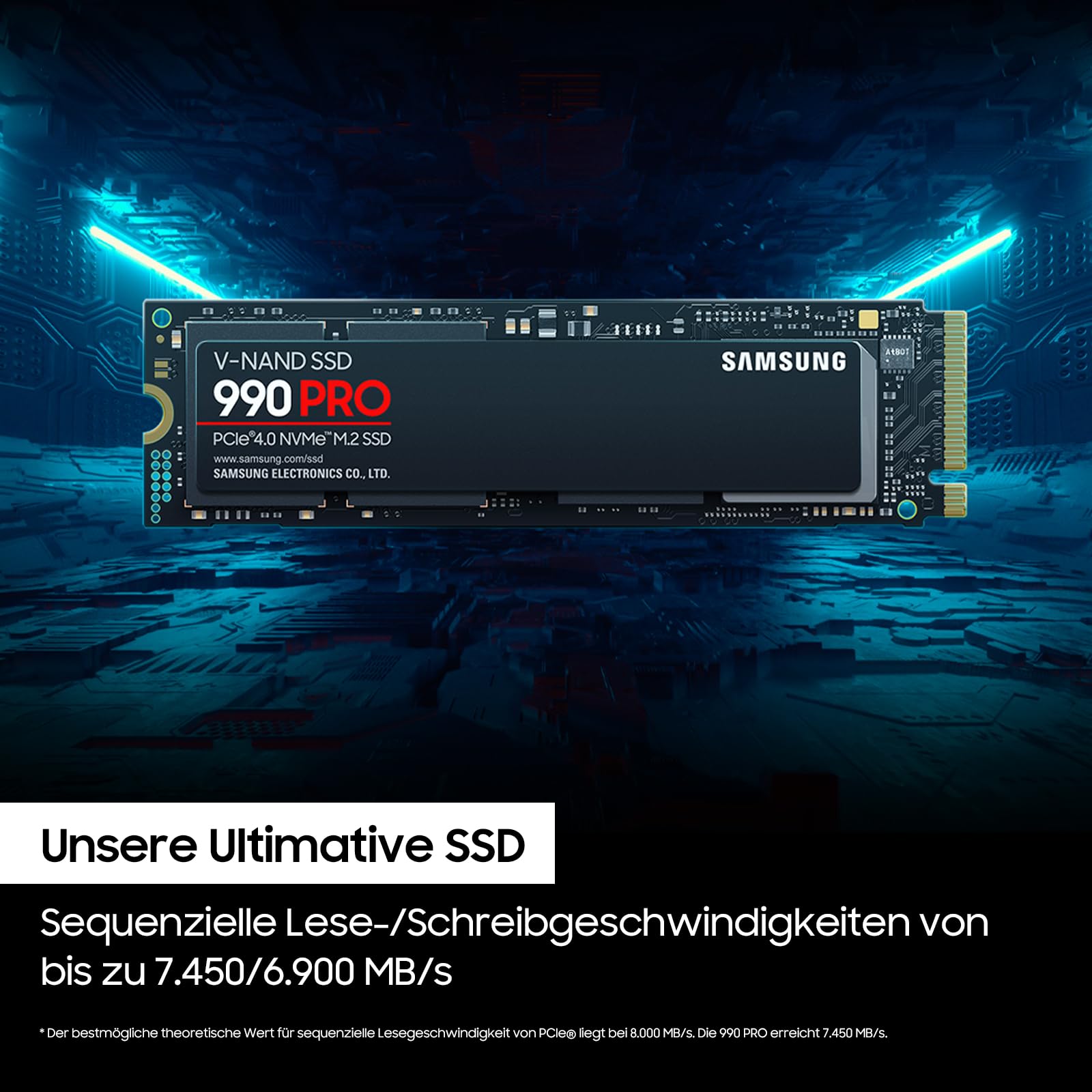 Samsung 990 PRO NVMe M.2 SSD, 2 TB, PCIe 4.0, 7.450 MB/s lezen, 6.900 MB/s schrijven, interne SSD, interne SSD voor gaming en videobewerking, zwart, MZ-V9P2T0BW 