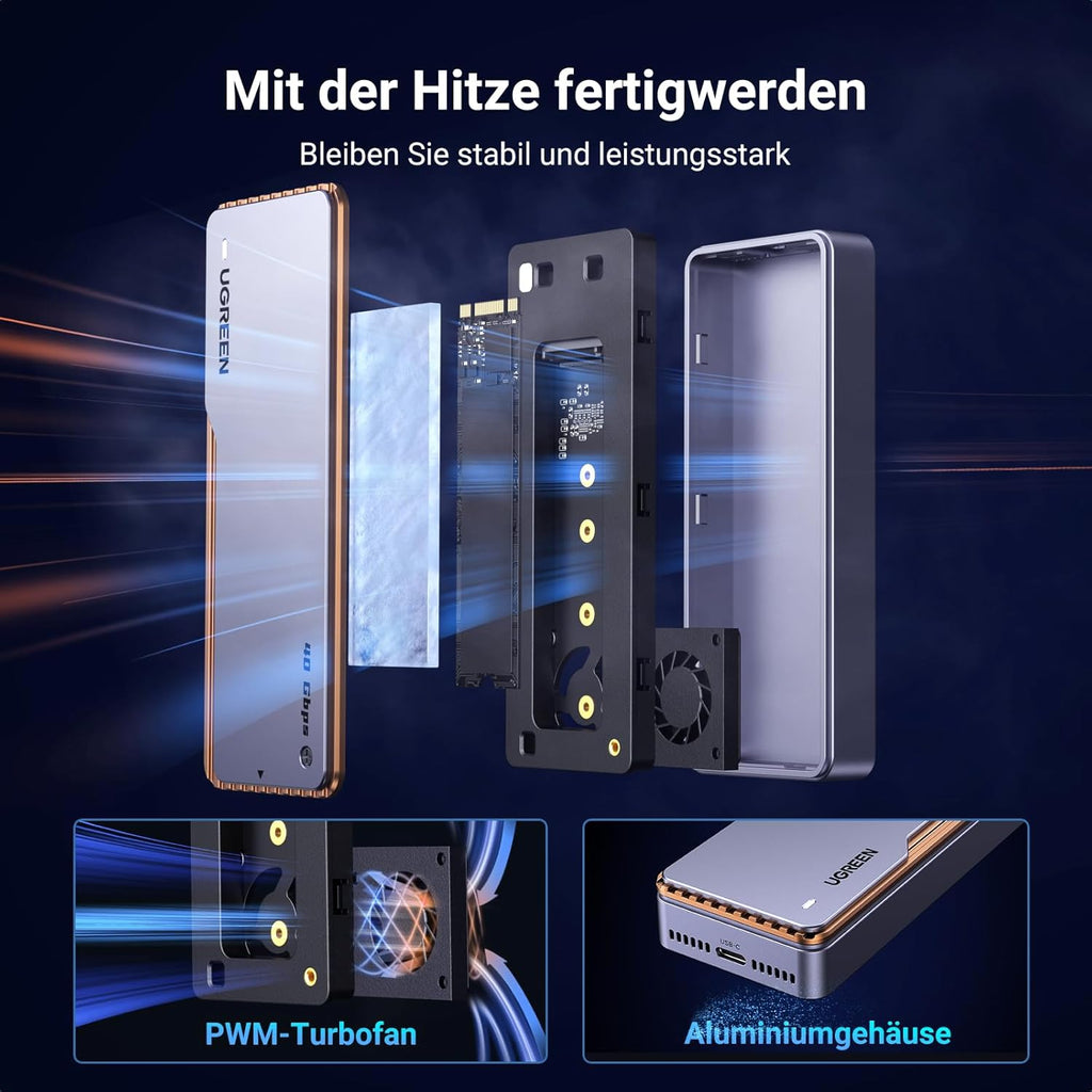 UGREEN USB 4 M2-behuizing, 40 Gbps NVMe-behuizing met krachtige koelprestaties, USB M2 SSD-adapter voor gegevensopslag, compatibel met MacBook Pro M4/M4 Pro en M4 Max, HP Celeron N4120, Mac mini M4 