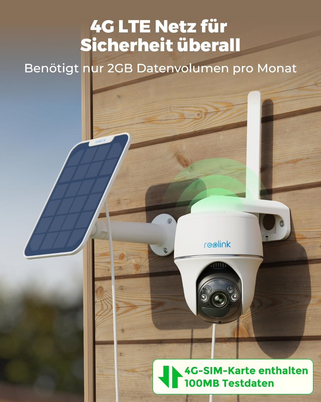 Reolink 3G/4G LTE beveiligingscamera met simkaart, 5MP 355°/140° PTZ zonnecamera voor buiten, kleuren nachtzicht, persoons-/huisdierdetectie, alarmfiltering, stand-alone, Go PT Plus + zonnepaneel + 32GB microSD 