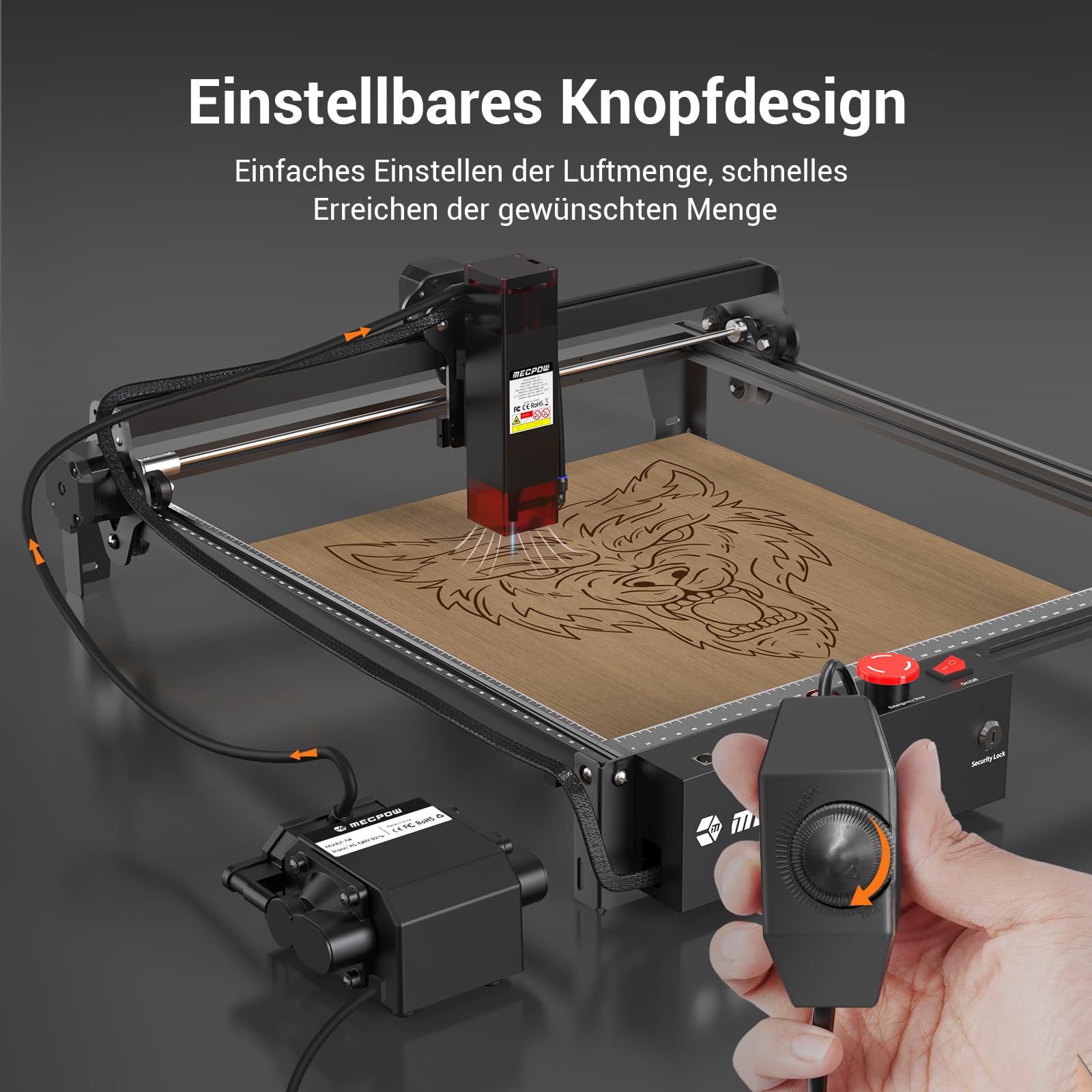 Mecpow X3 Pro lasergraveermachine met luchtondersteuning, 10W graveermachine en lasersnijder voor hout en metaal, 60W CNC-freesmachine met noodstop, vlam- en gyrodetectie, oppervlak 410 x 400 mm 