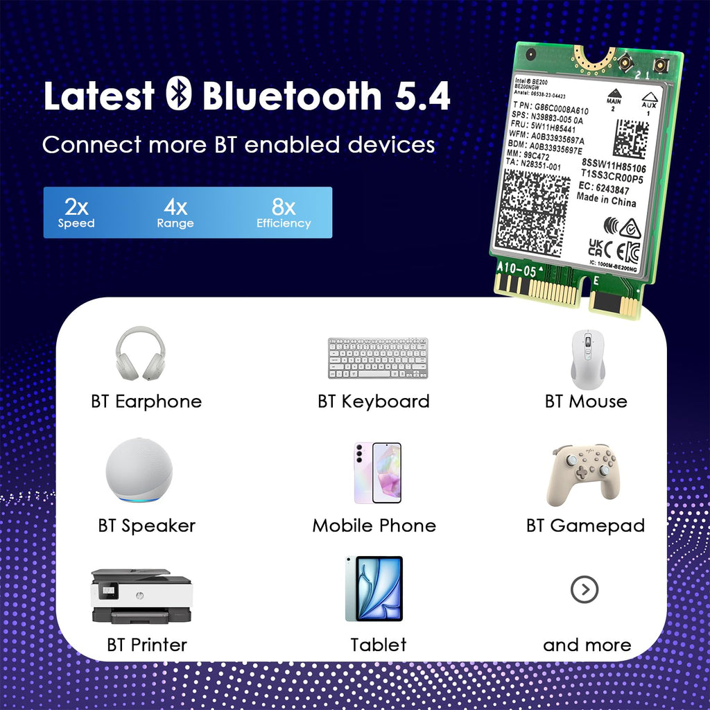 WAVLINK WiFi 7 PCIe-kaart BE8800 voor desktop-pc, tri-band BE200 draadloze adapter met Bluetooth 5.4, MU-MIMO, WPA3, voor Windows 10/11 (64-bits), ondersteunt geen AMD-moederborden 