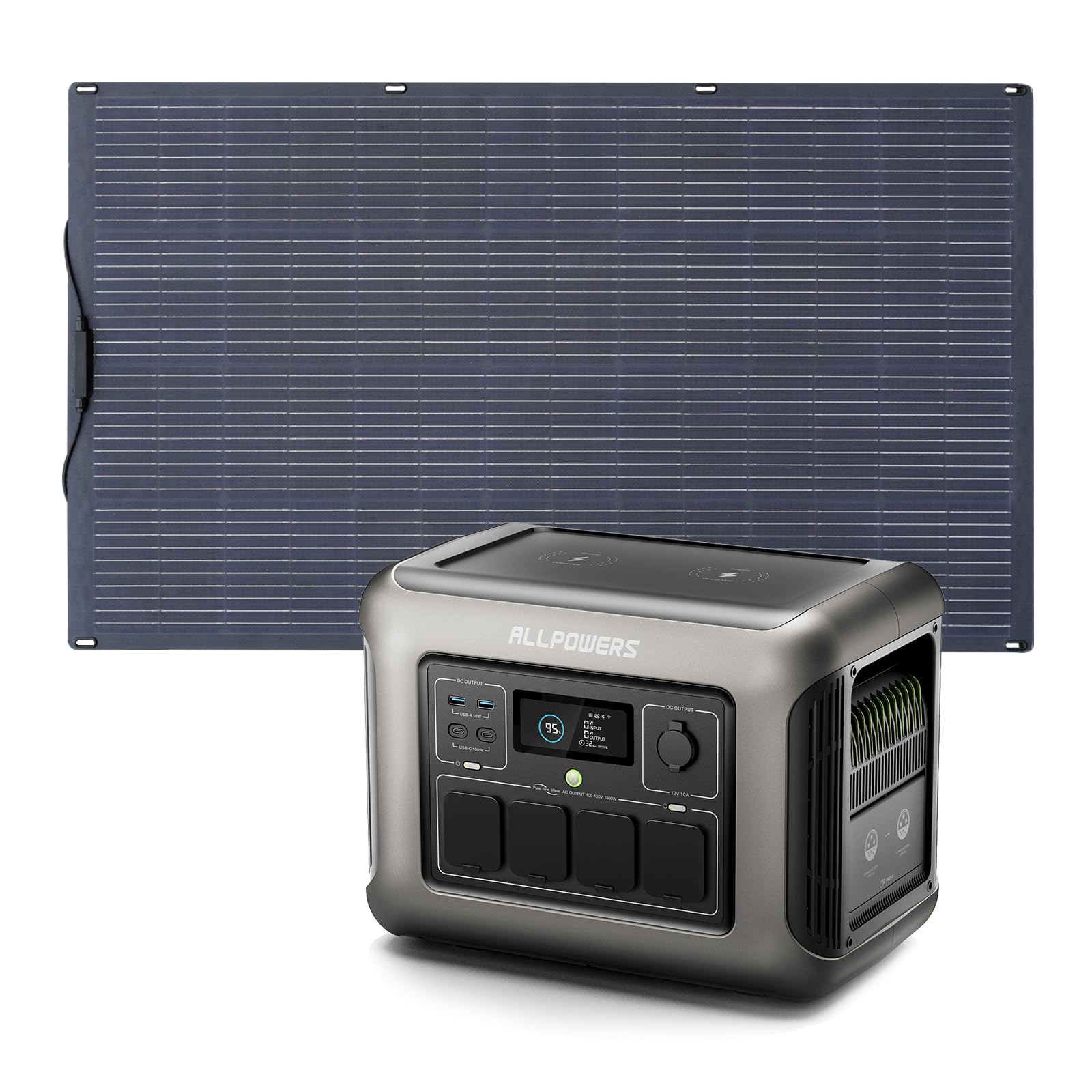 ALLPOWERS R1500 Draagbaar Energiestation met 200W Zonnepaneel, 1152Wh LiFePO4 Accu met 1800W AC Output Zonnegenerator, 43dB Stille Werking Mobiele Noodstroomvoorziening voor Tuin Reizen Kamperen Camper 