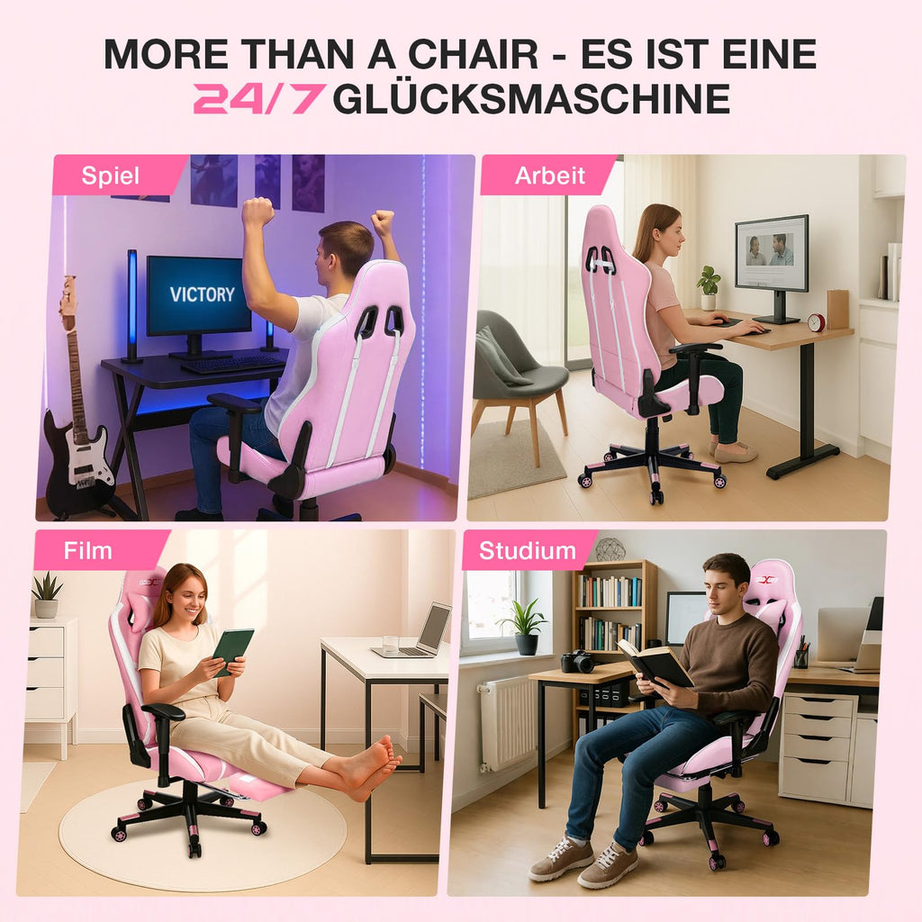 Douxlife Gaming Chair, met 7-punts massage, voetensteun, ergonomische bureaustoel (180 kg), rugleuning verstelbaar van 90-175°, verstelbare armleuningen, bureaustoel voor volwassenen, zwart-wit 