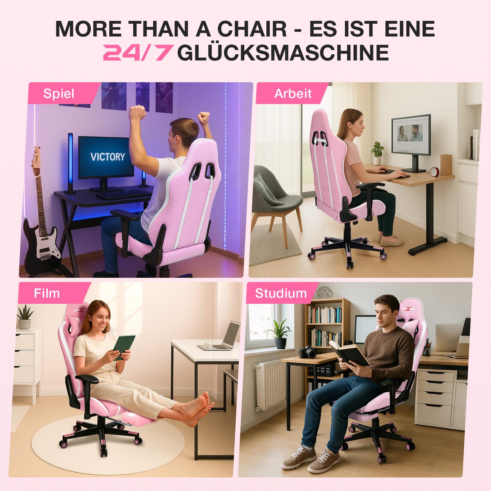 Douxlife Gaming Chair, met 7-punts massage, voetensteun, ergonomische bureaustoel (180 kg), rugleuning verstelbaar van 90-175°, verstelbare armleuningen, bureaustoel voor volwassenen, zwart-wit 