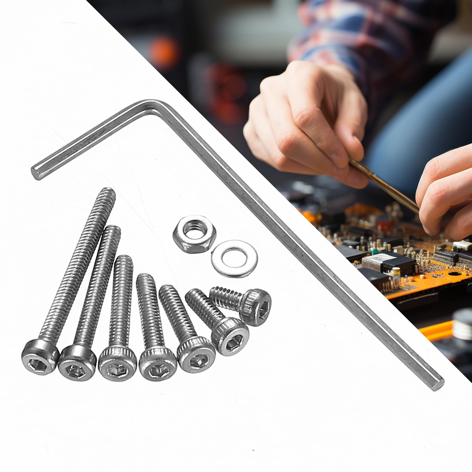 410 stuks M2 verzonken kop zeskantschroeven, 10.9 koolstofstaal volledige draad machineschroeven, moeren en ringen assortiment met inbussleutels 