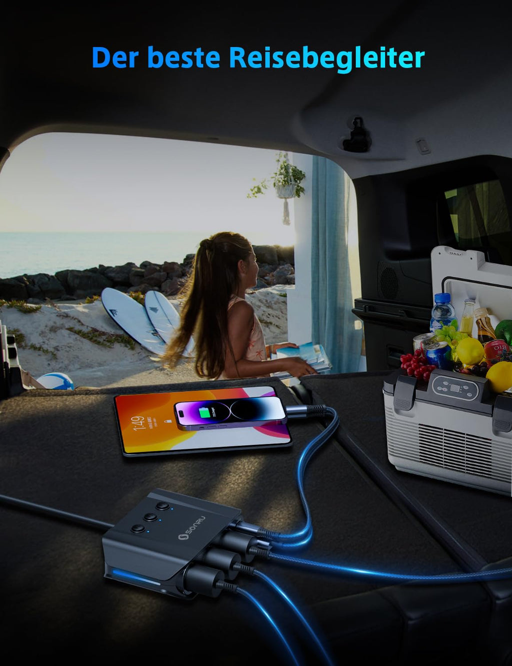 Sigarettenaanstekerverdeler 7 in 1, SONRU 180W autoladeradapter 12V/24V stekker 3-weg LED-voltmeter met aparte schakelaar, snellader 3 stopcontacten 4 USB-poorten 