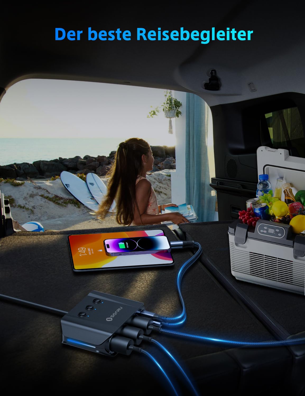 Sigarettenaanstekerverdeler 7 in 1, SONRU 180W autoladeradapter 12V/24V stekker 3-weg LED-voltmeter met aparte schakelaar, snellader 3 stopcontacten 4 USB-poorten 