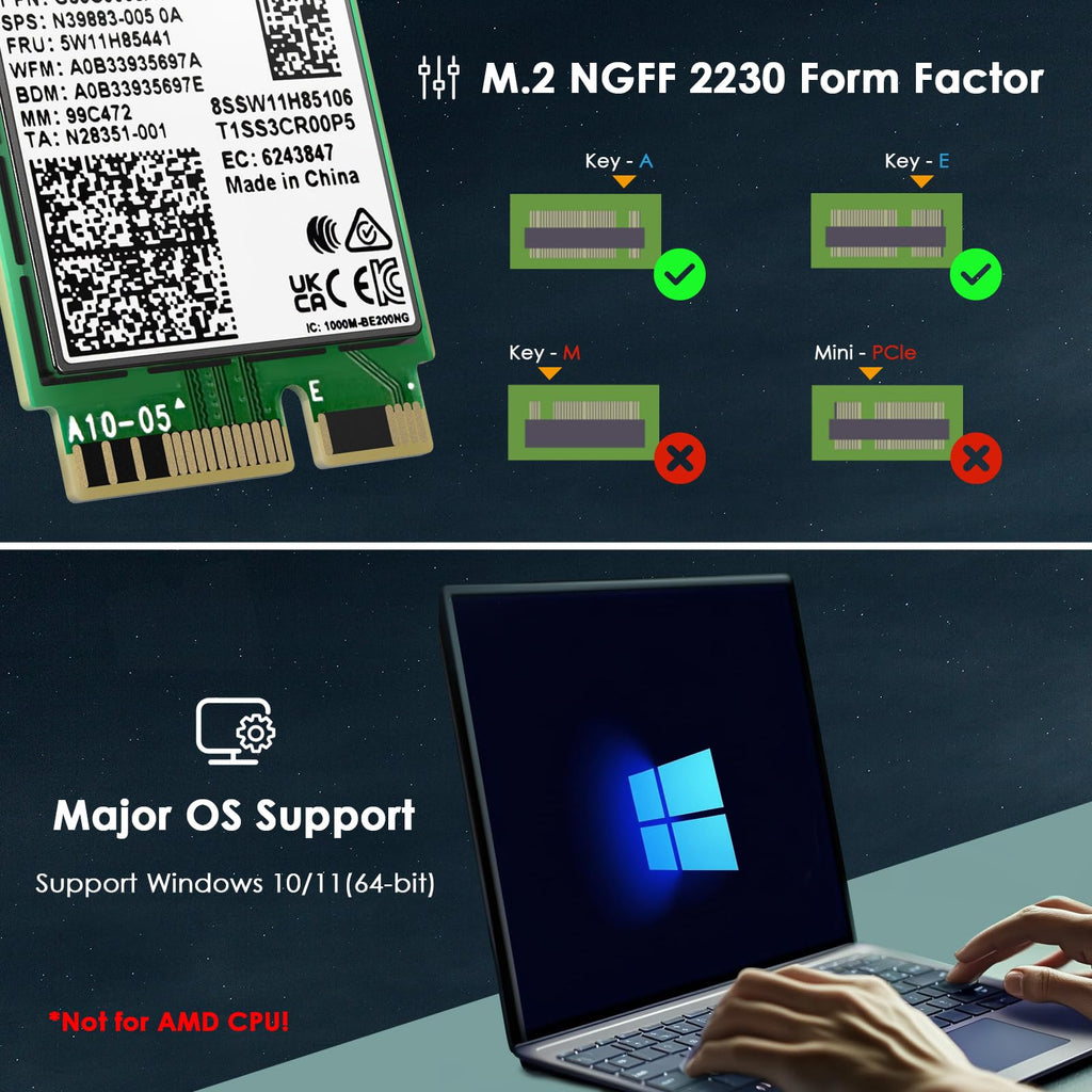 WAVLINK WiFi 7 PCIe-kaart BE8800 voor desktop-pc, tri-band BE200 draadloze adapter met Bluetooth 5.4, MU-MIMO, WPA3, voor Windows 10/11 (64-bits), ondersteunt geen AMD-moederborden 