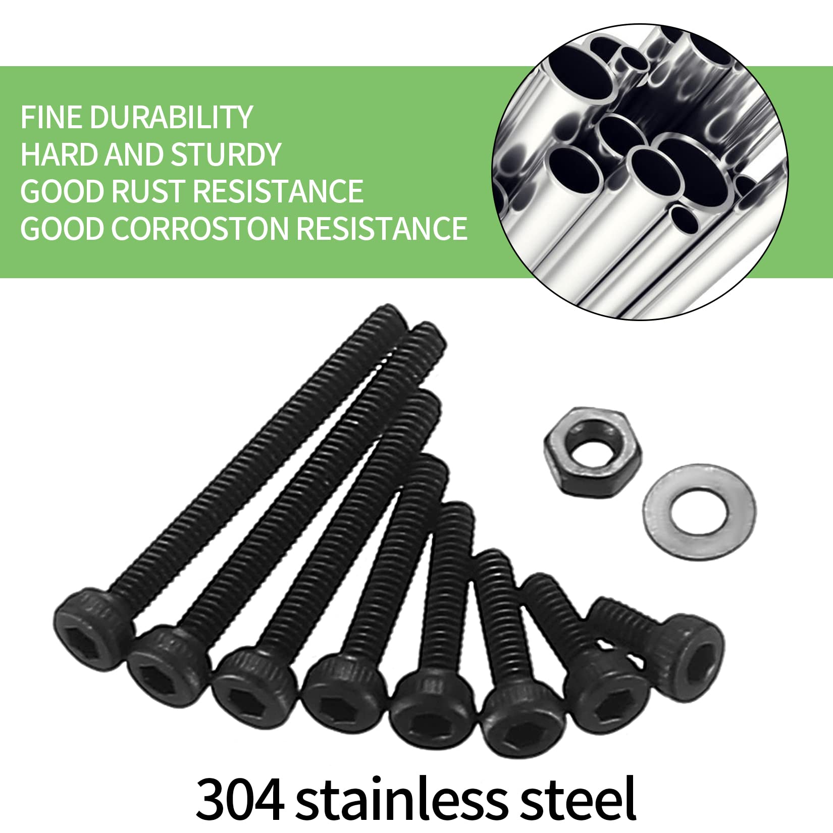 410 stuks M2 verzonken kop zeskantschroeven, 10.9 koolstofstaal volledige draad machineschroeven, moeren en ringen assortiment met inbussleutels 