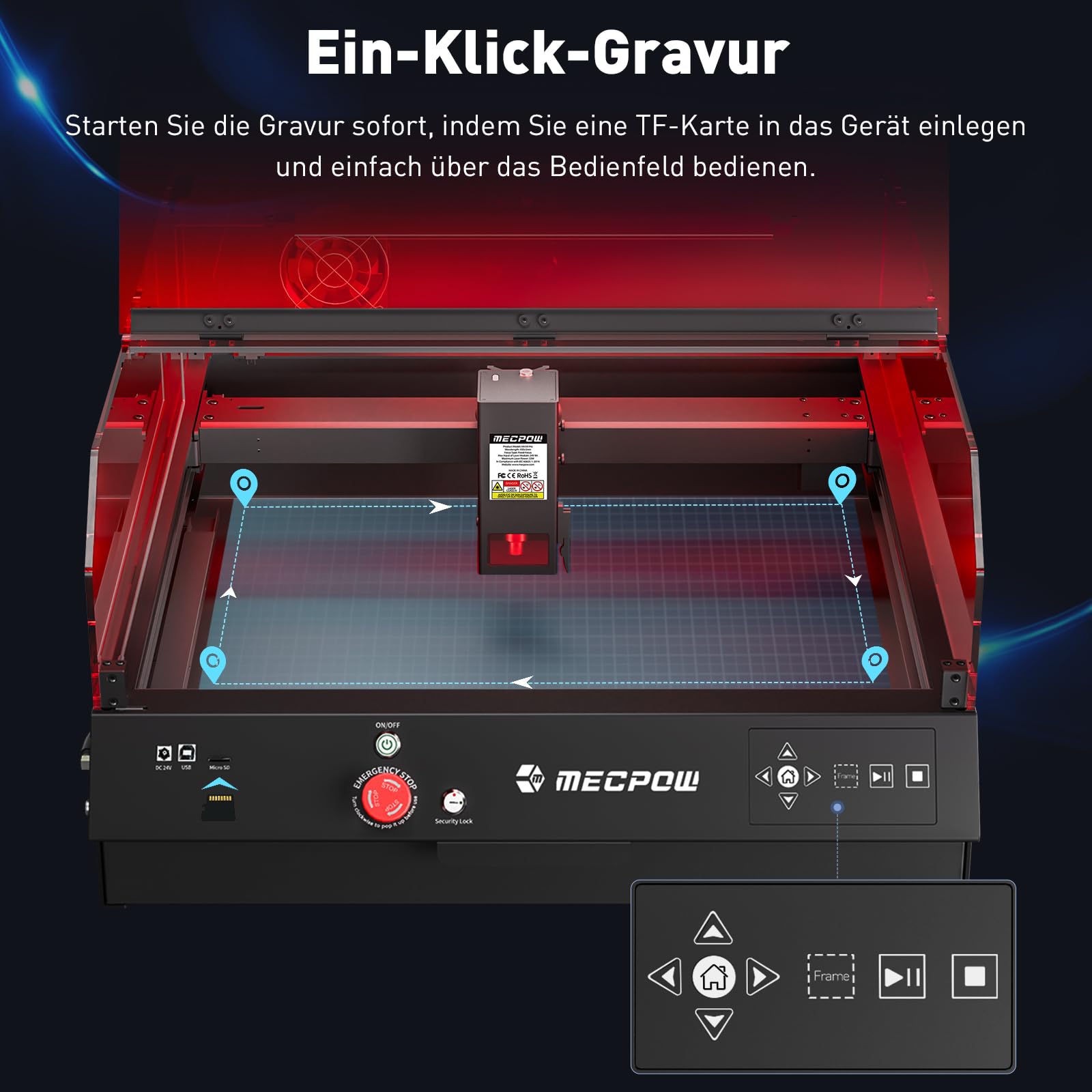 Mecpow X3 Pro lasergraveermachine met luchtondersteuning, 10W graveermachine en lasersnijder voor hout en metaal, 60W CNC-freesmachine met noodstop, vlam- en gyrodetectie, oppervlak 410 x 400 mm 