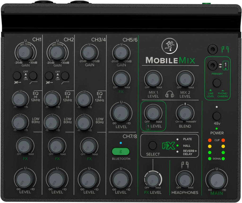 MobileMix 8-kanaals USB-aangedreven mixer voor A/V-productie, livegeluid en streaming 